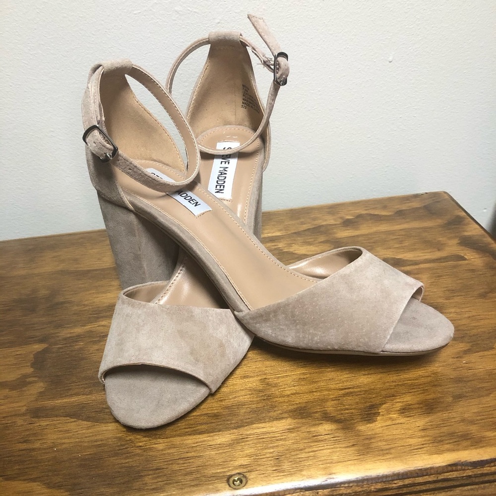 Nude Suede Sandal Heels